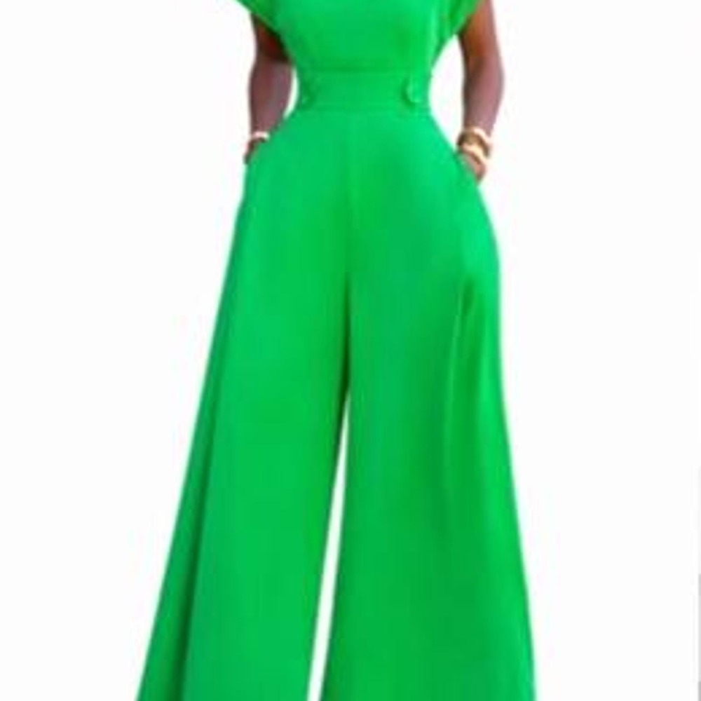 UOOZEE Women's Elegant Cap Sleeve V-Neck Wide Leg Jumpsuit